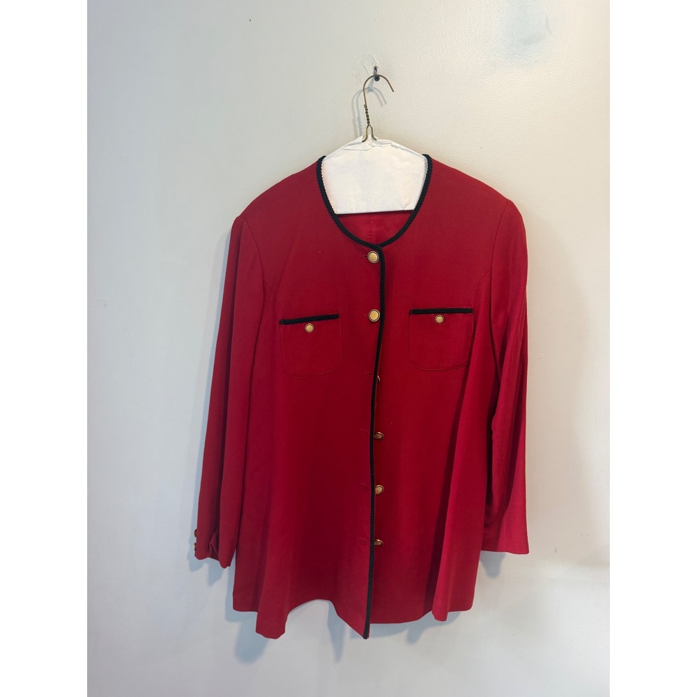 Mimi Maternity Red Vintage Blazer Jacket Gold Crest Buttons Black Trim Womens L